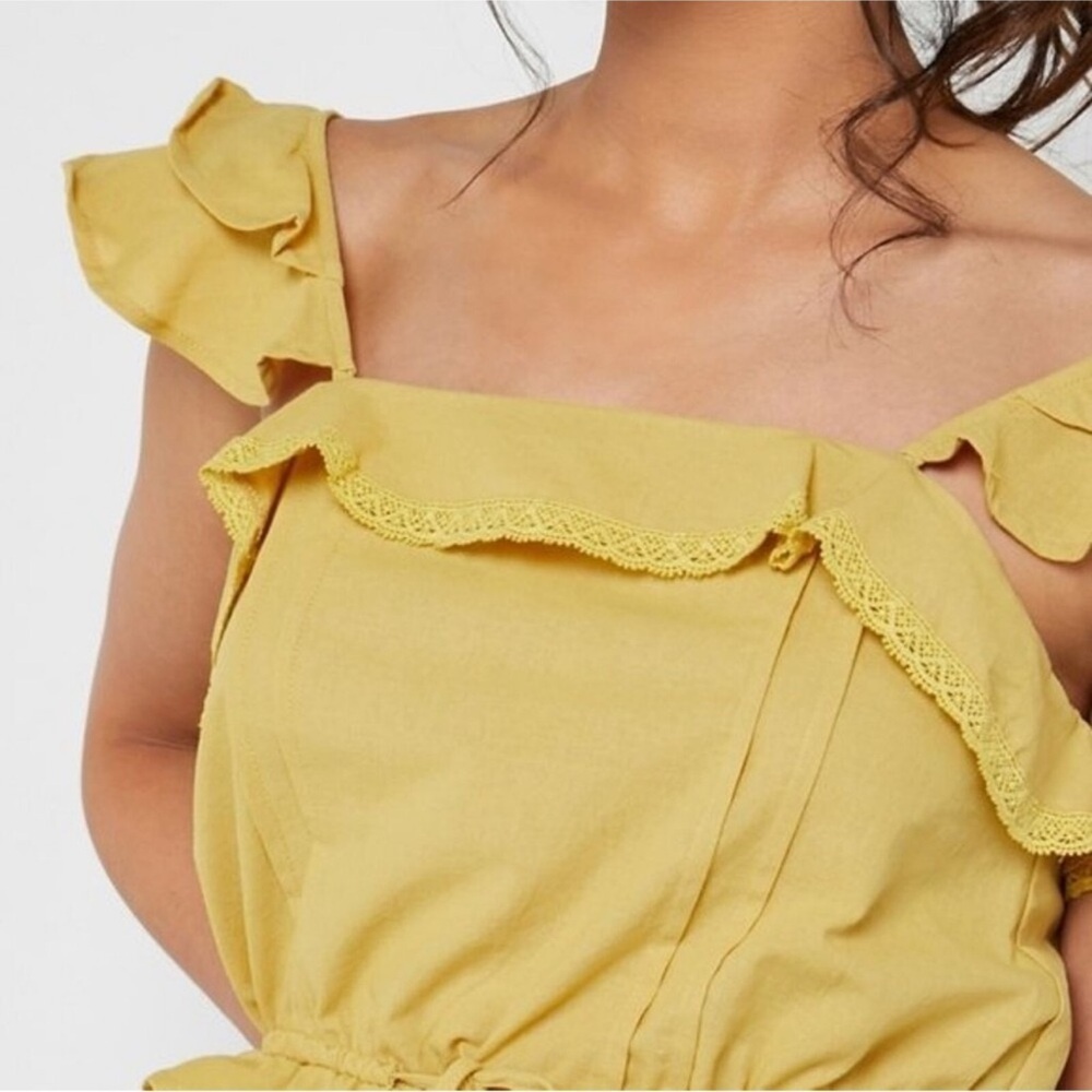 Lumiere Urban Outfitters Cotton Square Neck Yellow Ruffle Cinched Tie Top, M